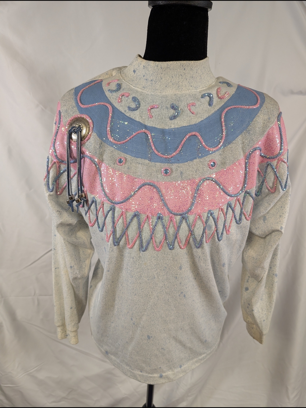 Vintage Women's Pink & Blue Embellished Sweater
